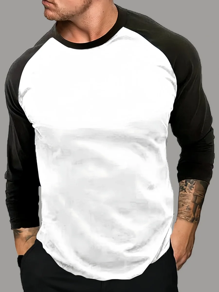 T-shirt Homme Manches Longues Raglan Bicolore Blanc et Noir - Imagen 6