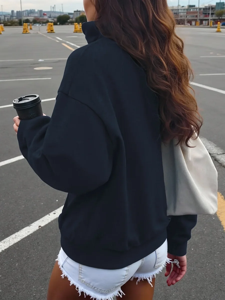 Sweat-shirt col zippé brodé Brooklyn à manches longues pour femme - Imagen 7