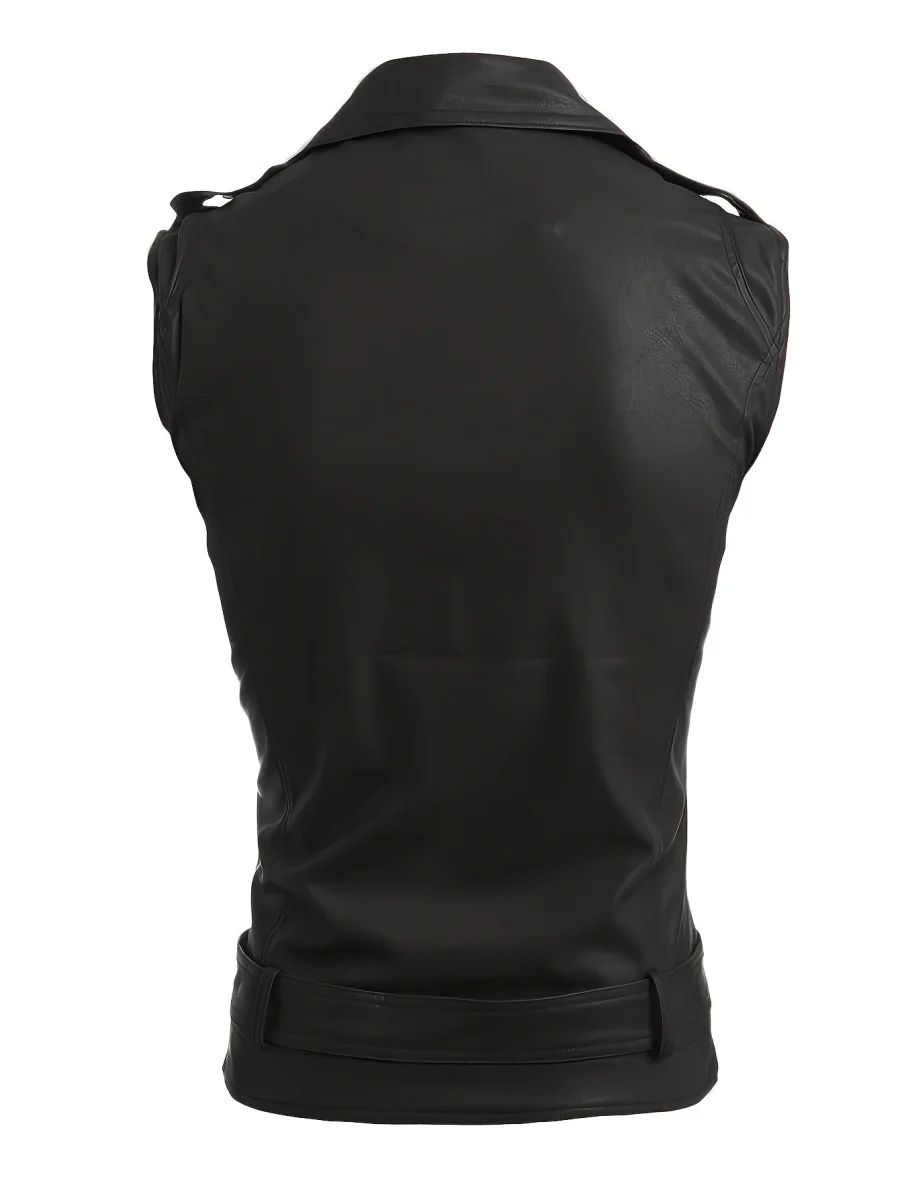 Gilet de style motard en similicuir sans manches avec fermeture éclair asymétrique - Imagen 7