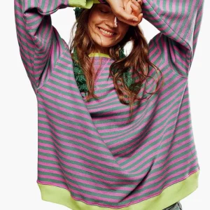 Sweat-shirt ample à rayures style décontracté pour femme - Mode urbaine tendance