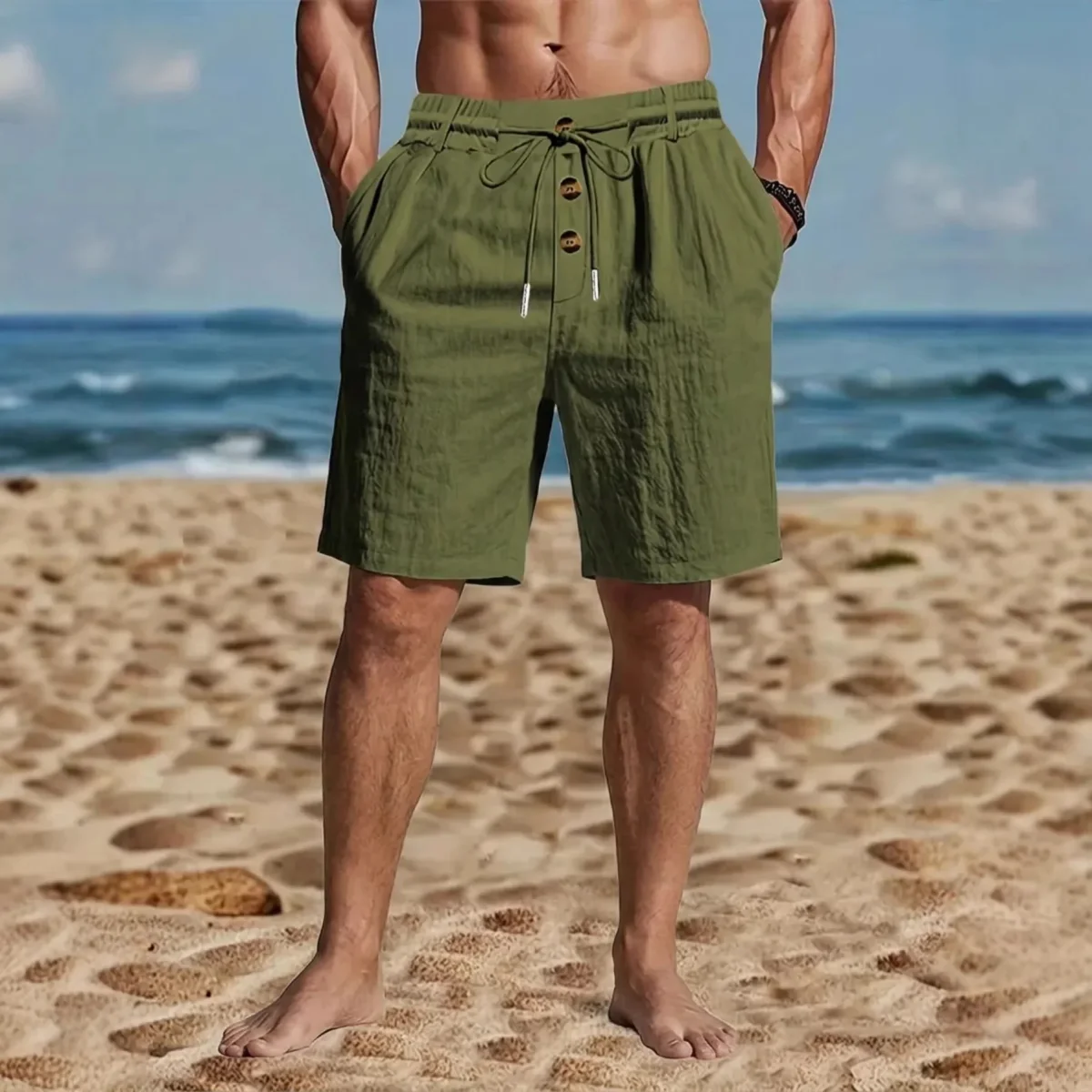 Pantalones cortos informales de algodón y lino - Imagen 6