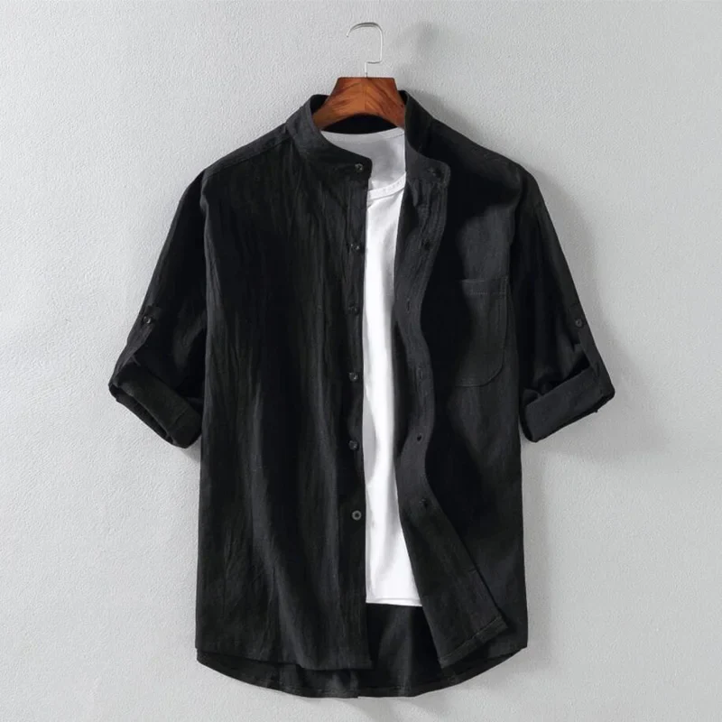 Camisa de lino de manga corta para hombre - Imagen 3