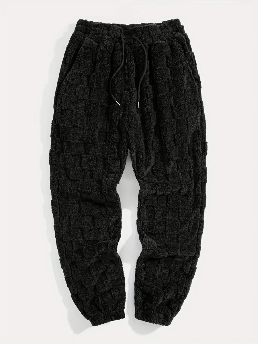Pantalon de jogging doux à motif texturé à carreaux et cordon de serrage - Imagen 3