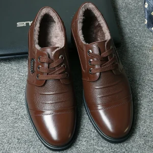 Chaussures homme à lacets doublées chaudes marron foncé