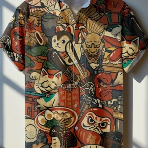 Chemise homme à manches courtes style japonais graphique casual fête vacances