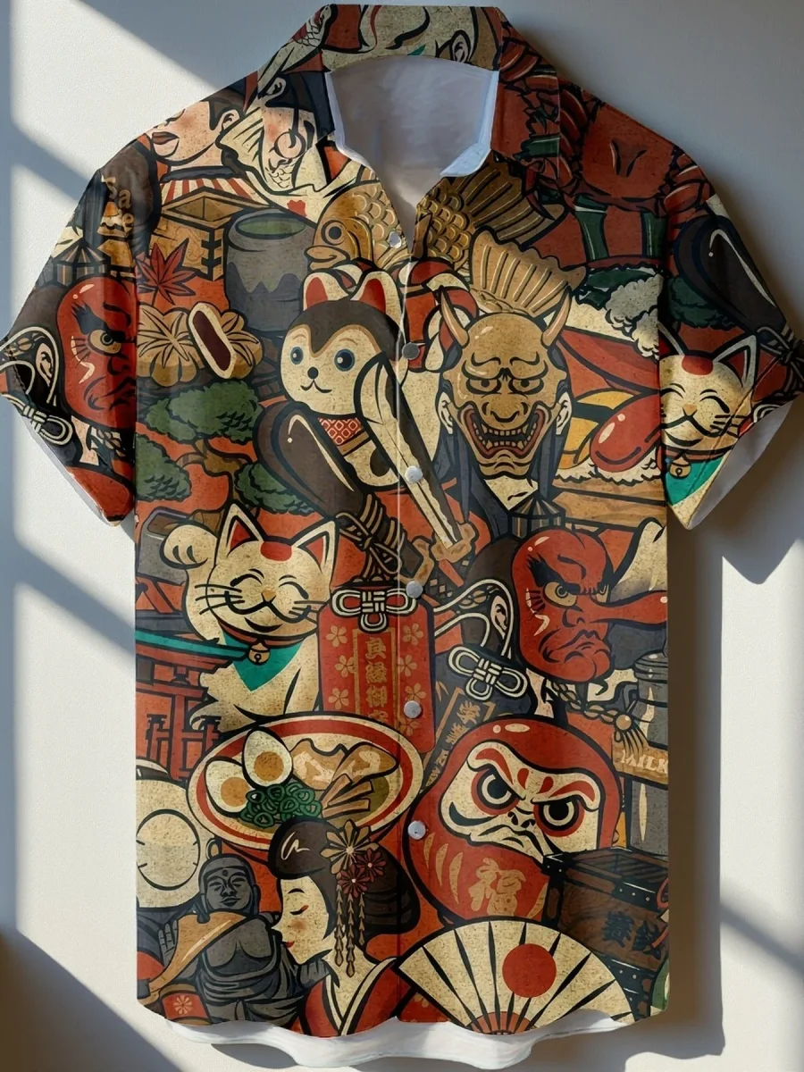 Chemise homme à manches courtes style japonais graphique casual fête vacances - Imagen 2