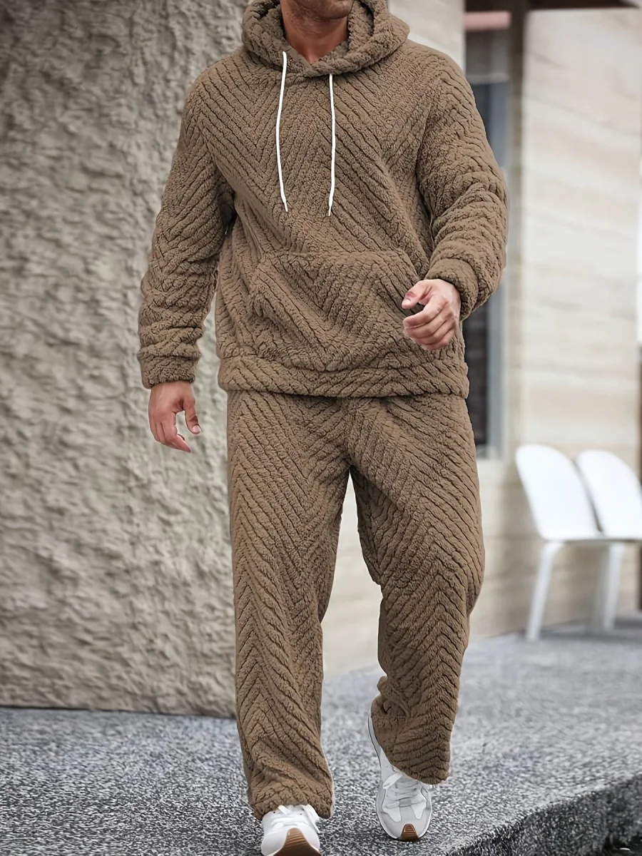 Ensemble Homme Doux Motif Chevrons Capuche Kaki Clair - Imagen 6