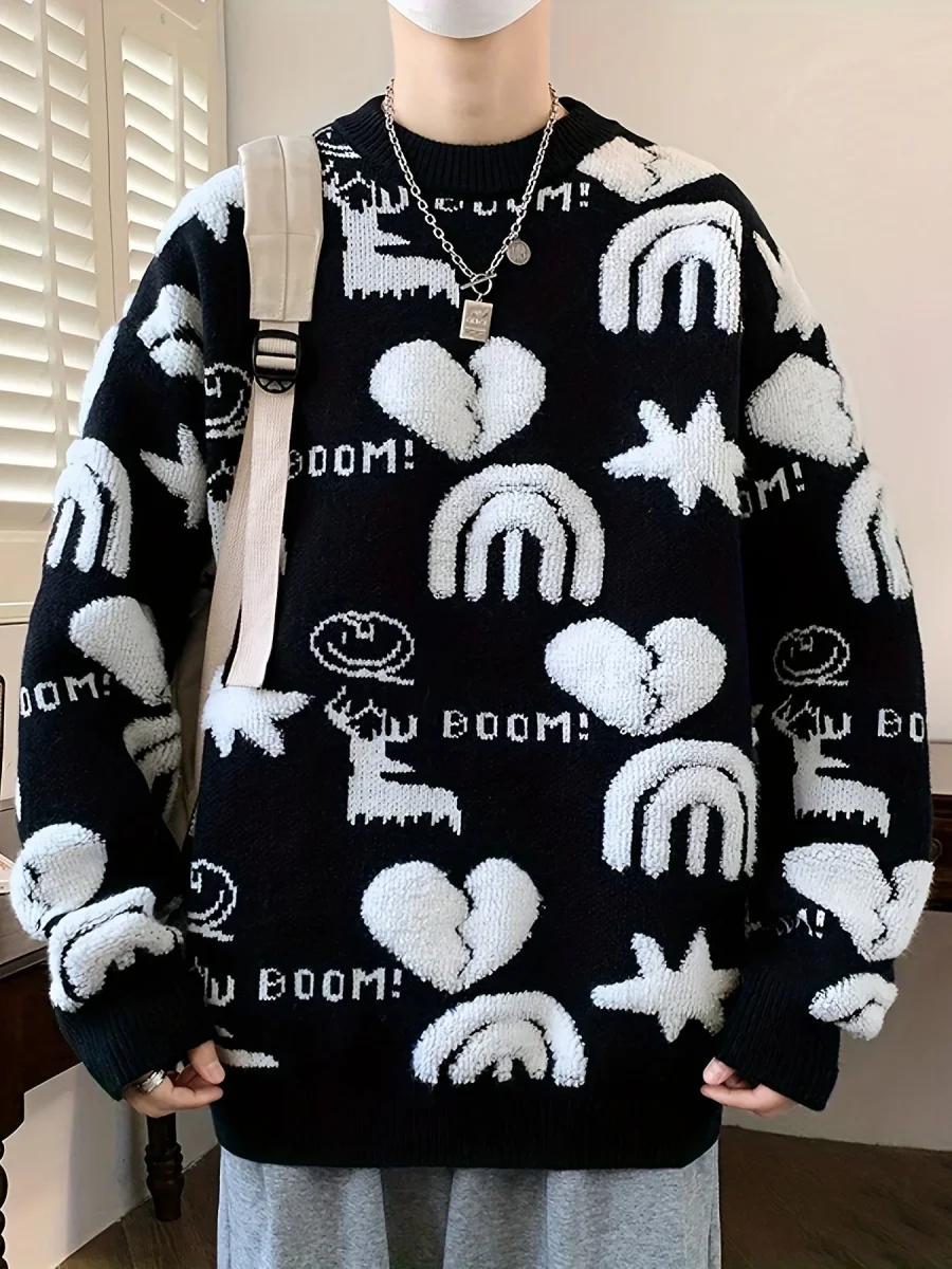 Pull tricoté col rond à motifs variés pour homme - Noir, Blanc ou Rouge - Imagen 7