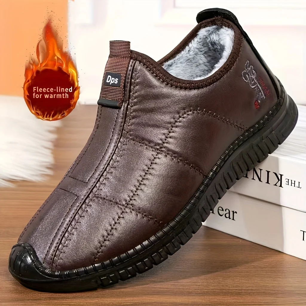 Chaussons Homme Doublés Chaussures Simples à Enfiler Hiver Noir - Imagen 3