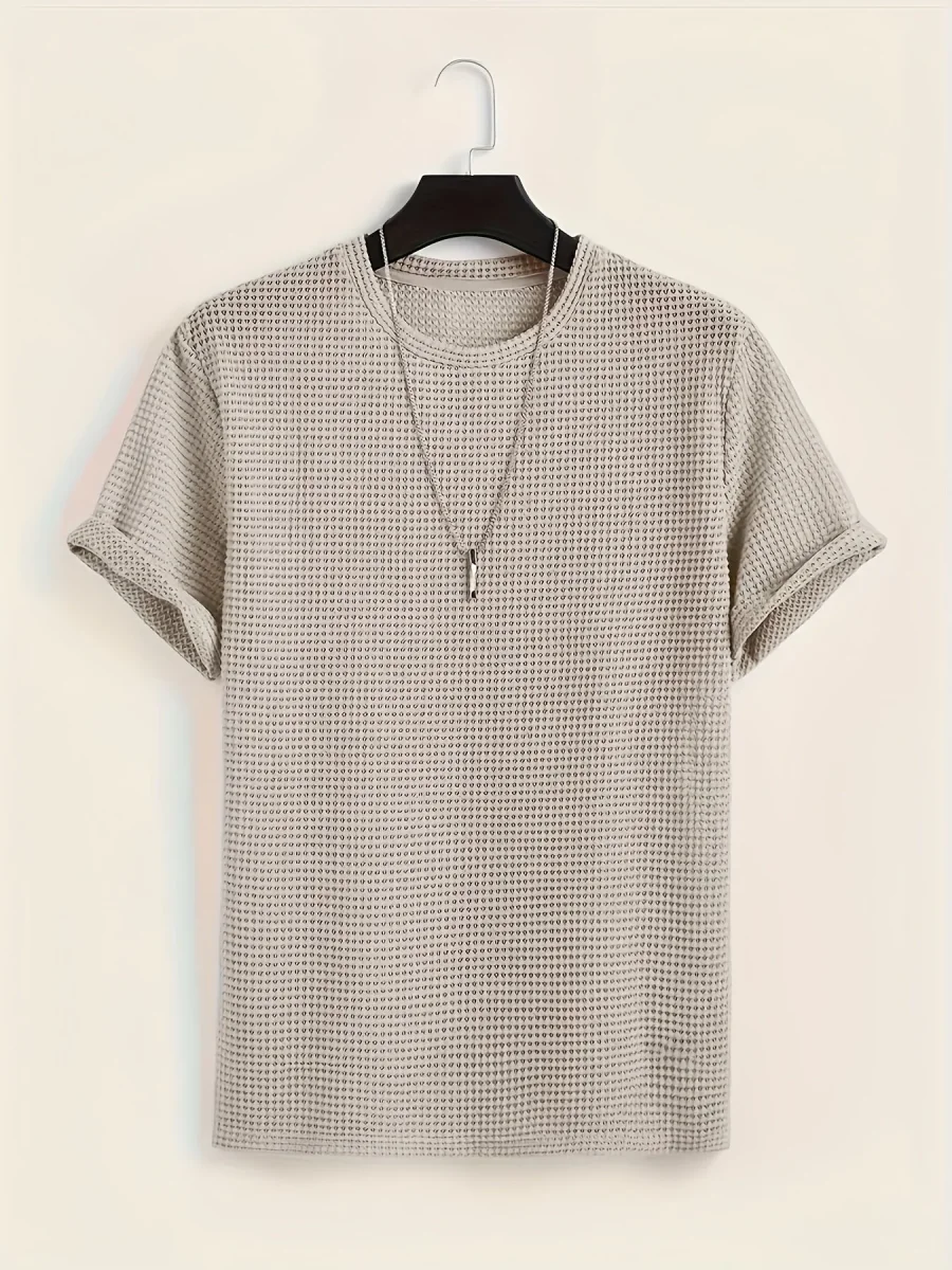 T-shirt décontracté à manches courtes pour homme style moderne avec texture ajourée - Imagen 7