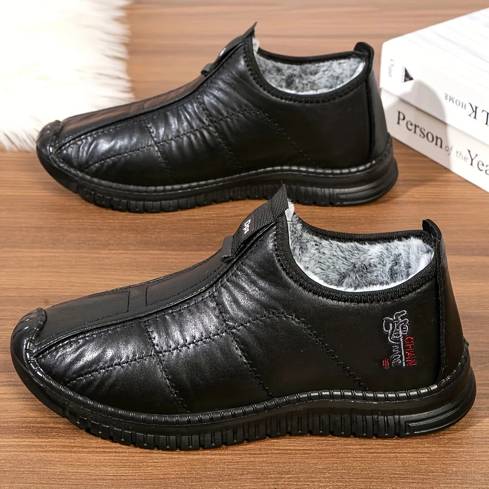 Chaussons Homme Doublés Chaussures Simples à Enfiler Hiver Noir - Imagen 4