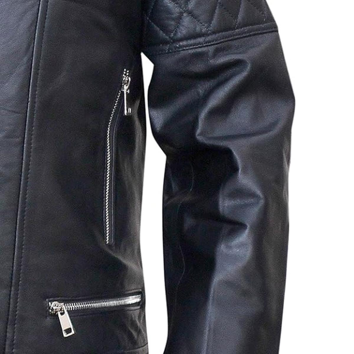 Chaqueta de piel auténtica Brando para hombre con doble cremallera. - Imagen 6