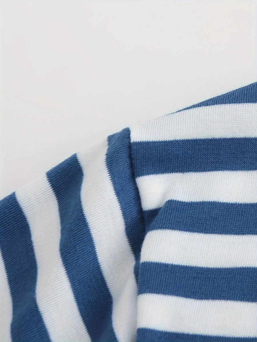 T-shirt à manches longues rayé col rond bleu et blanc pour homme - Imagen 8
