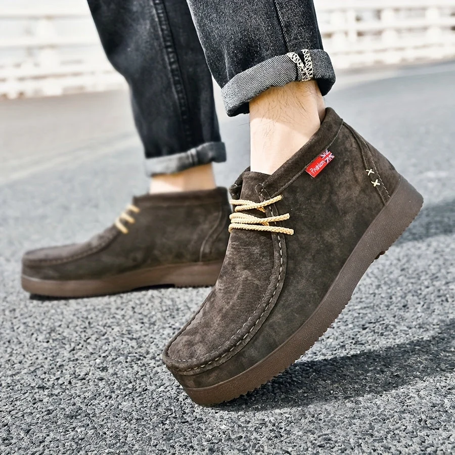 Chaussures montantes homme aspect daim lacets beiges semelle crantée - Imagen 7