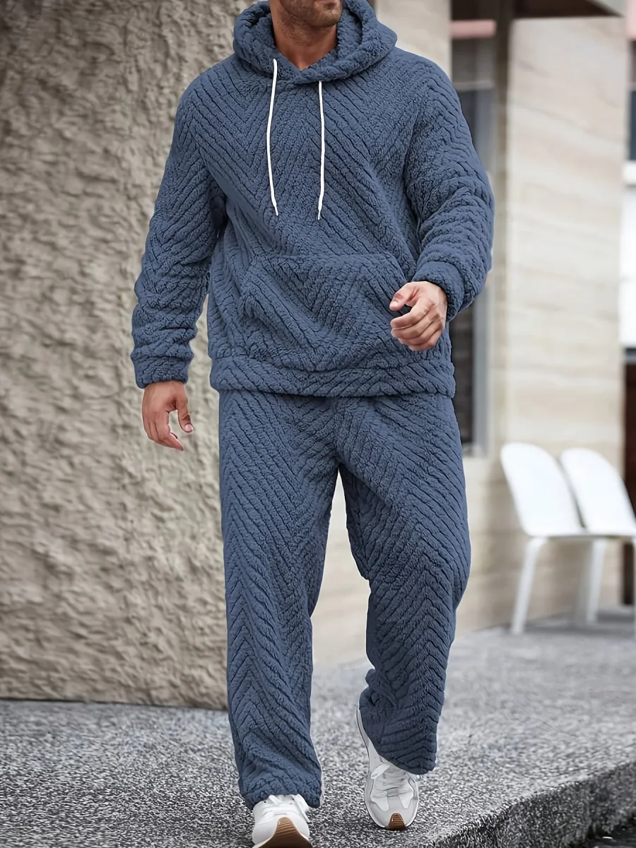 Ensemble Homme Doux Motif Chevrons Capuche Kaki Clair - Imagen 4