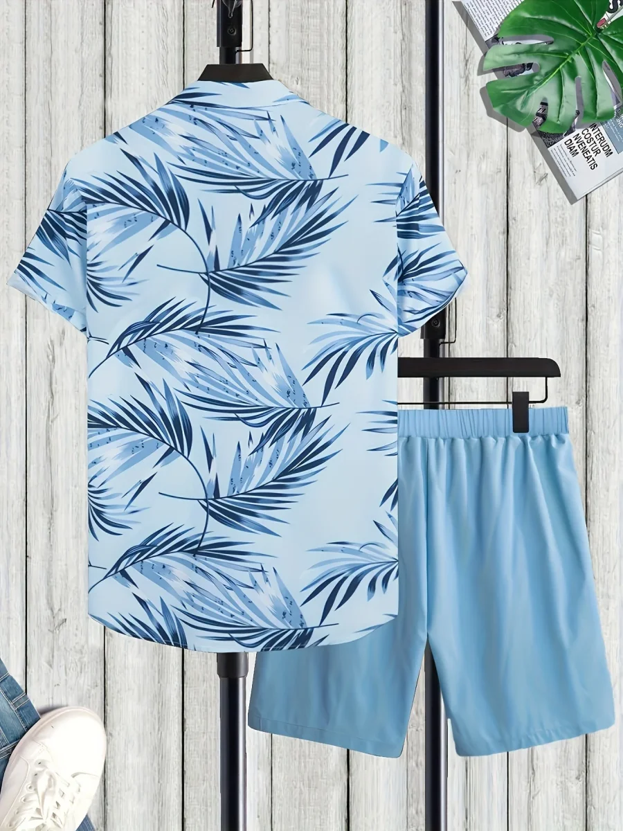 Ensemble Décontracté Estival pour Homme - Chemise Imprimée Palmiers & Short - Style Plage et Vacances - Imagen 7