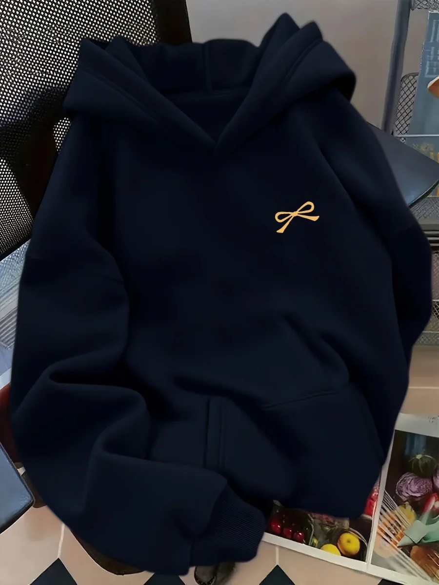 Women's Bow Embroidered Oversized Pullover Hoodie - Imagen 5