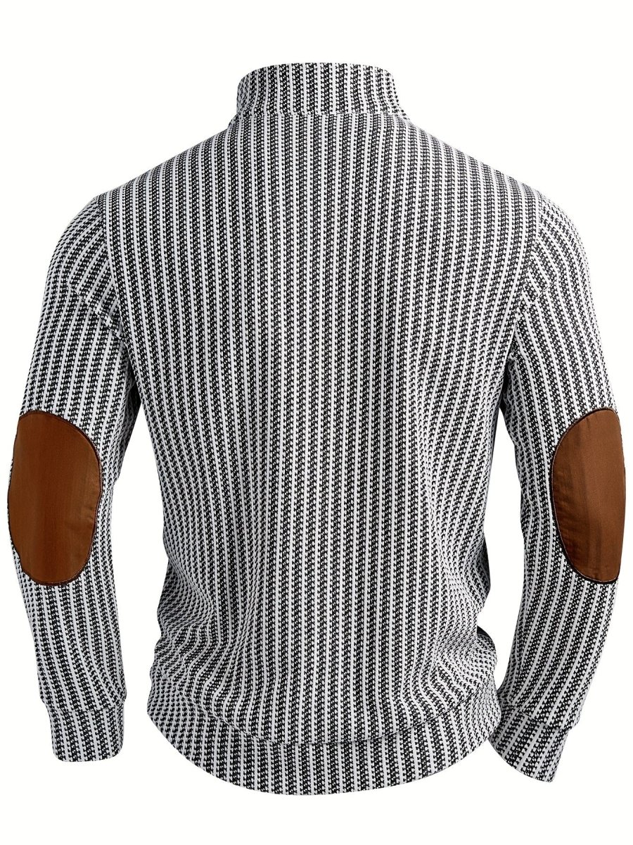 Pull homme à col montant boutonnable, motif tissé et empiècements aux coudes - Imagen 9