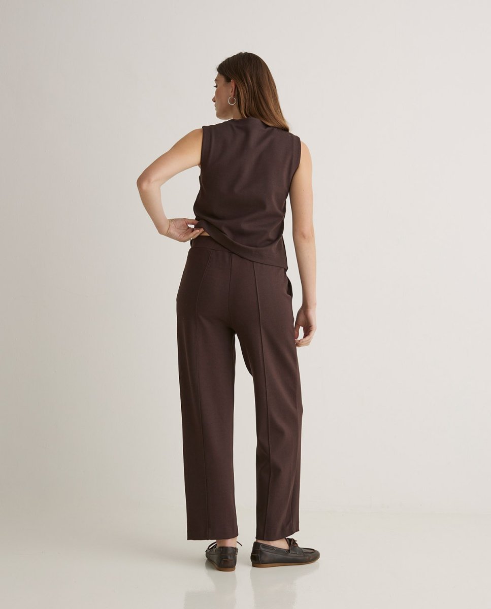 Pantalón barrel punto marrón YERSE - Imagen 4