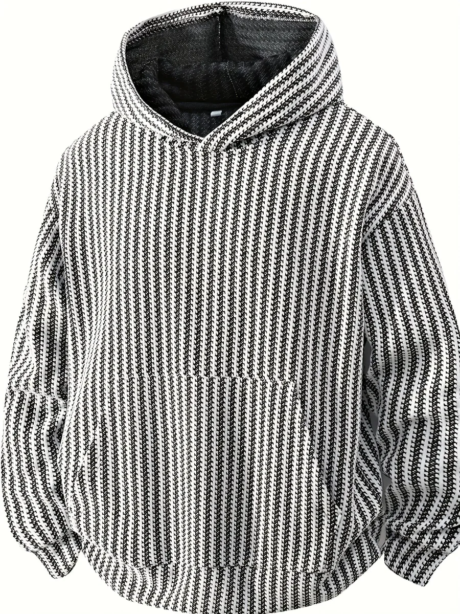 Sweat à Capuche Texturé Noir Oversize avec Poche Kangourou pour Homme - Imagen 9