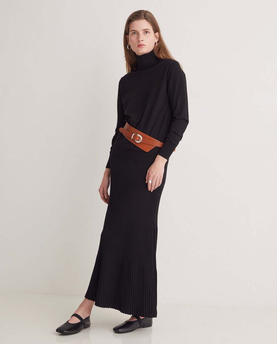 Falda midi plisada negro mujer YERSE - Imagen 3