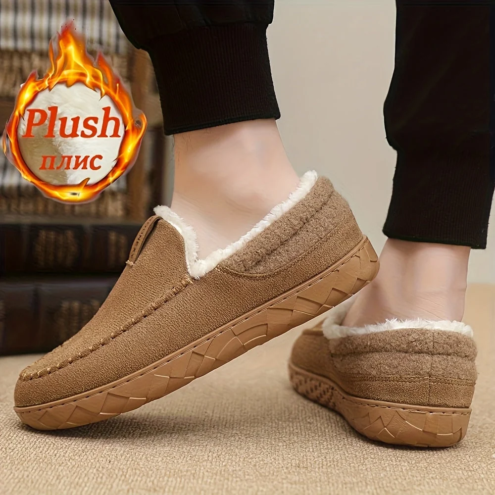 Chaussons Mocassins Homme Doublés Polaire Marron Chaussures d'Intérieur Hiver Confortables - Imagen 9