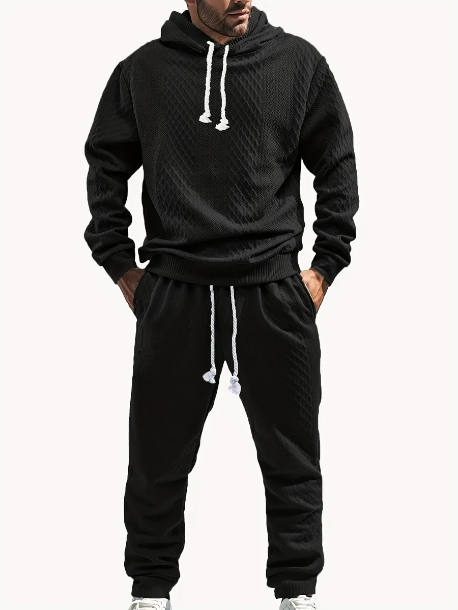 Ensemble Survêtement Homme à Capuche Texture Chevron et Losange – Style Décontracté - Imagen 5