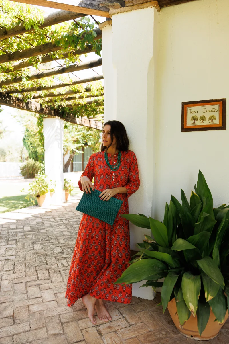 VESTIDO FLORES NARANJA - Imagen 3