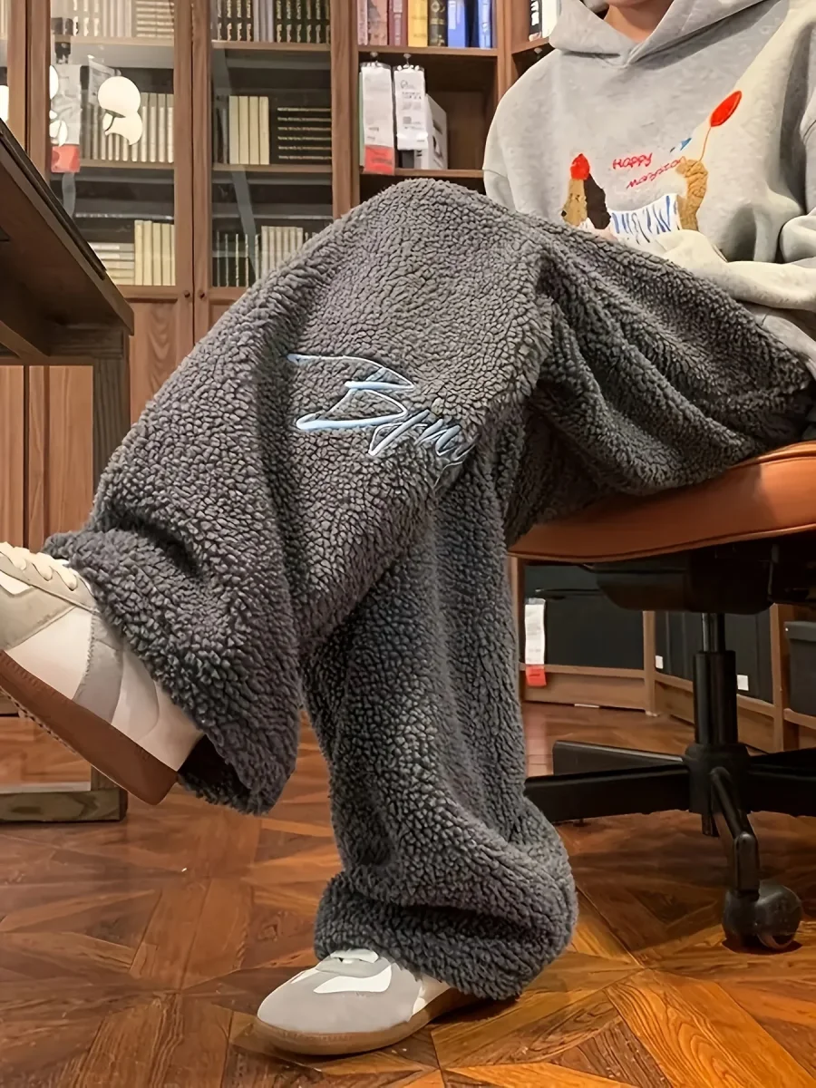 Pantalon large doux en tissu pelucheux avec broderie - Imagen 2