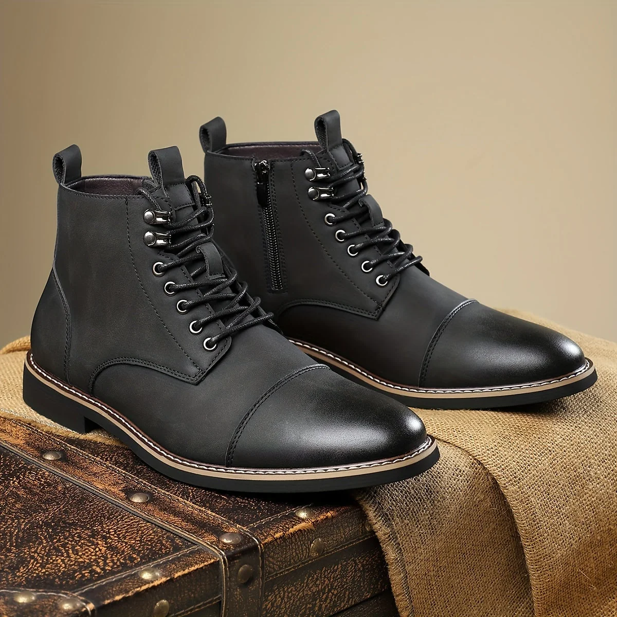 Bottes montantes homme marron lacets style décontracté chic - Imagen 4
