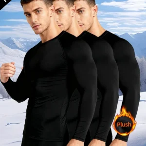 Ensemble Sous-vêtements Thermiques Homme Noir Manches Longues Lot de 3