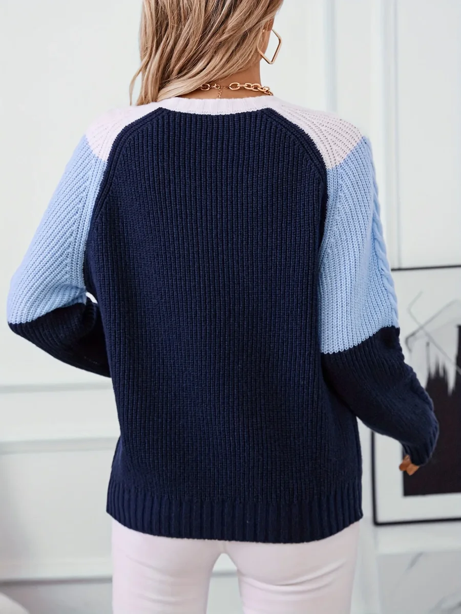 Pull en maille tressée multicolore col rond Femme - Imagen 5