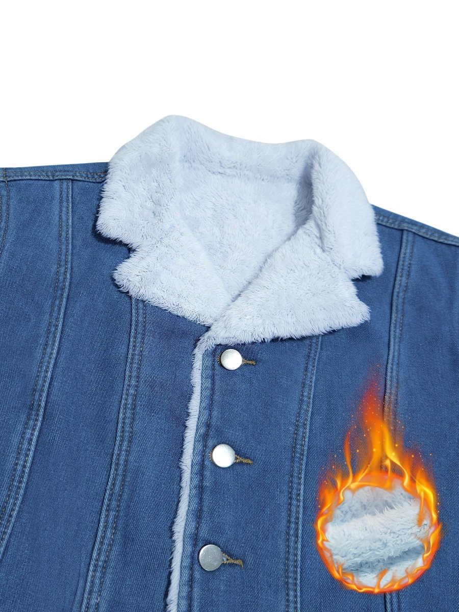 Veste courte en denim bleu avec doublure douce pour femme - Imagen 6
