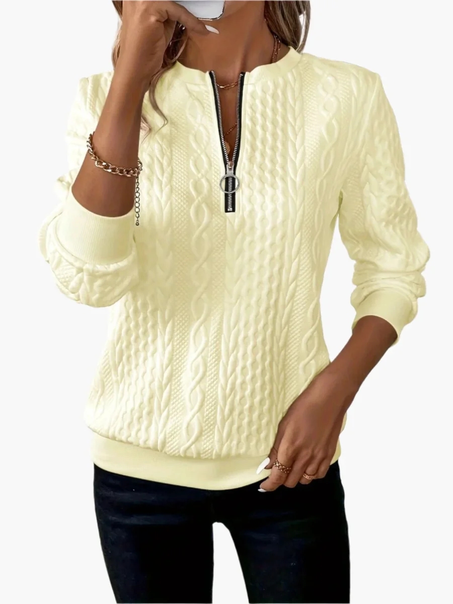 Pull-over Femme Style Casual Élégant à Motif Câble avec Fermeture Éclair – Idéal pour l’Automne et l’Hiver - Imagen 4