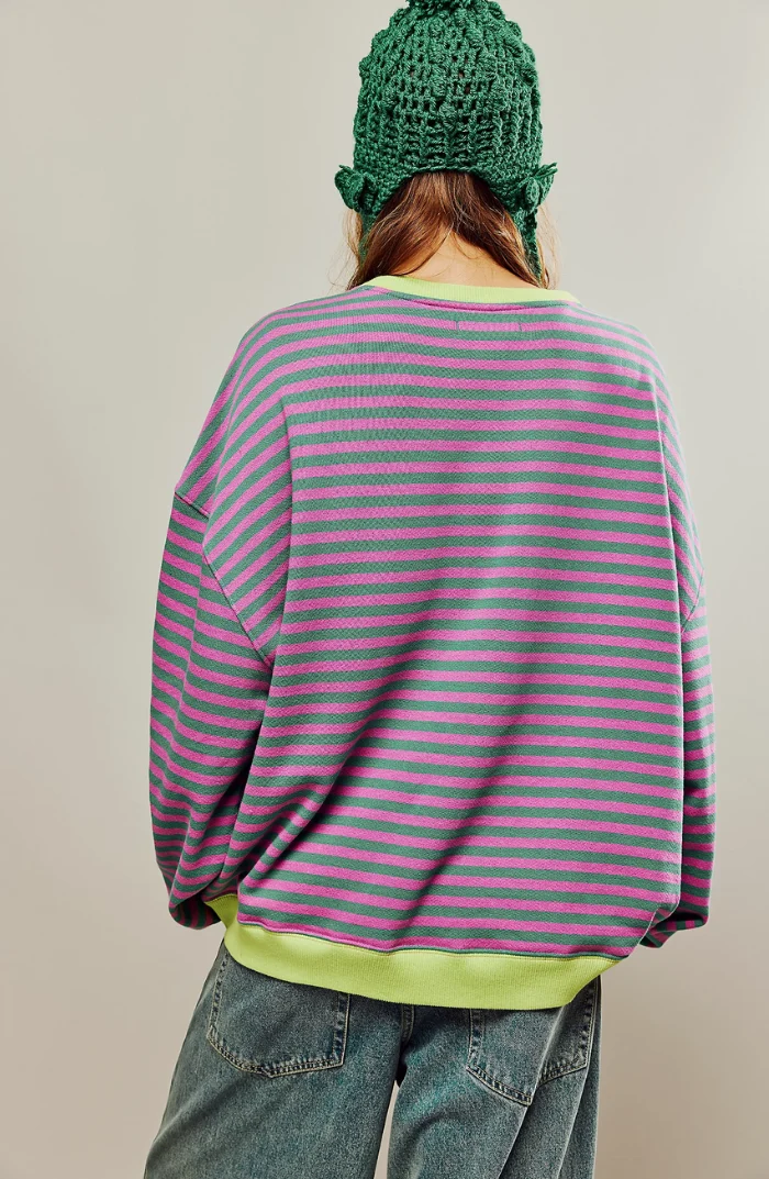 Sweat-shirt ample à rayures style décontracté pour femme - Mode urbaine tendance - Imagen 3