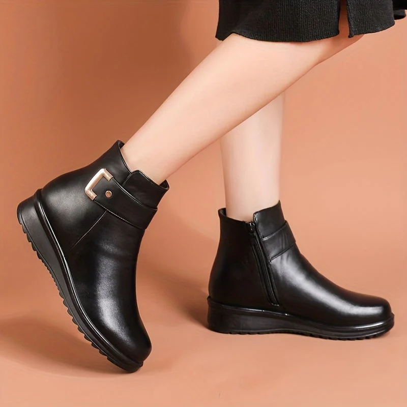 Bottines Femme doublées Chaudes Marron avec Sangle et Boucle Dorée - Imagen 4