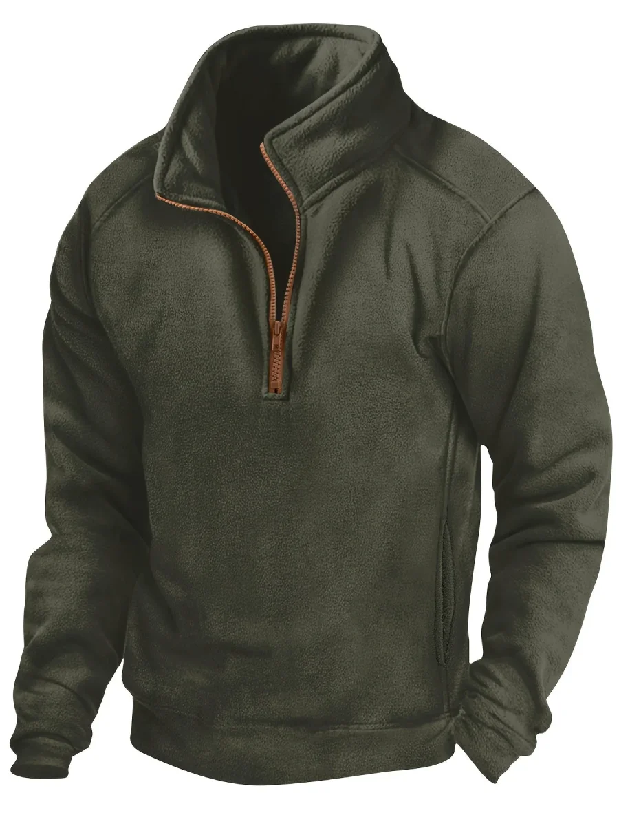 Polaire Homme Col Montant Bleu Marine Fermeture Éclair Marron - Imagen 5