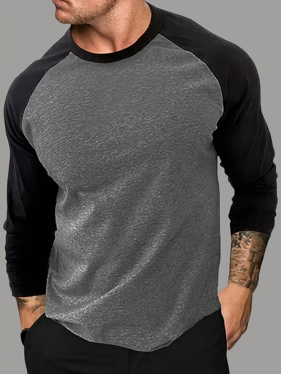 T-shirt Homme Manches Longues Raglan Bicolore Blanc et Noir - Imagen 7