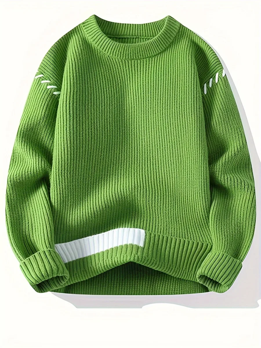 Pull col rond côtelé rouge avec détails contrastants - Imagen 4