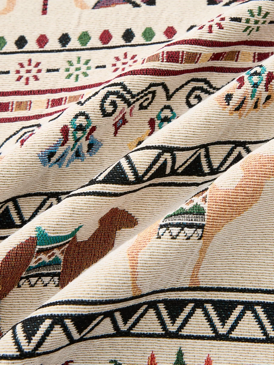Chemise Homme Motif Ethnique Tissée Manches Longues Beige - Imagen 7