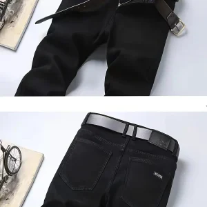 Pantalon Homme Noir Coupe Droite avec Ceinture Détachable Style Décontracté