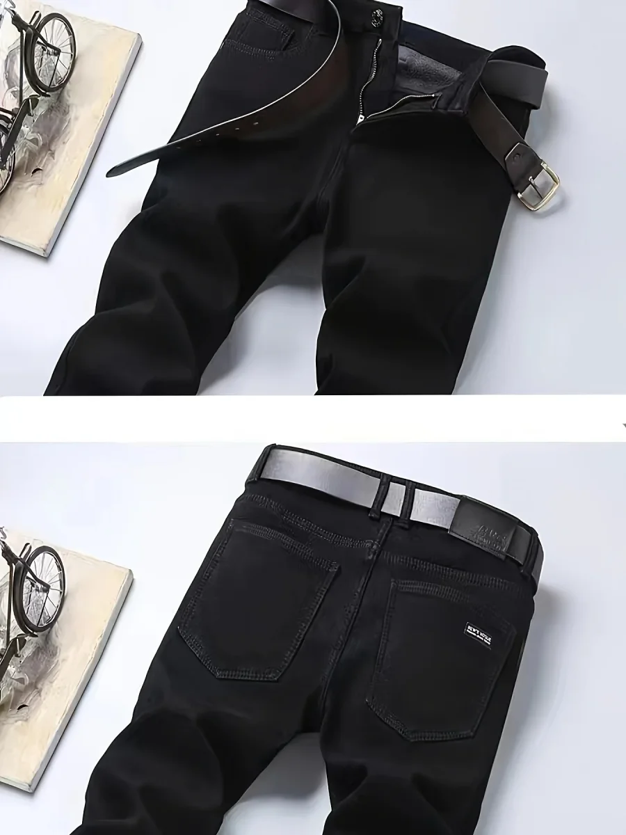 Pantalon Homme Noir Coupe Droite avec Ceinture Détachable Style Décontracté