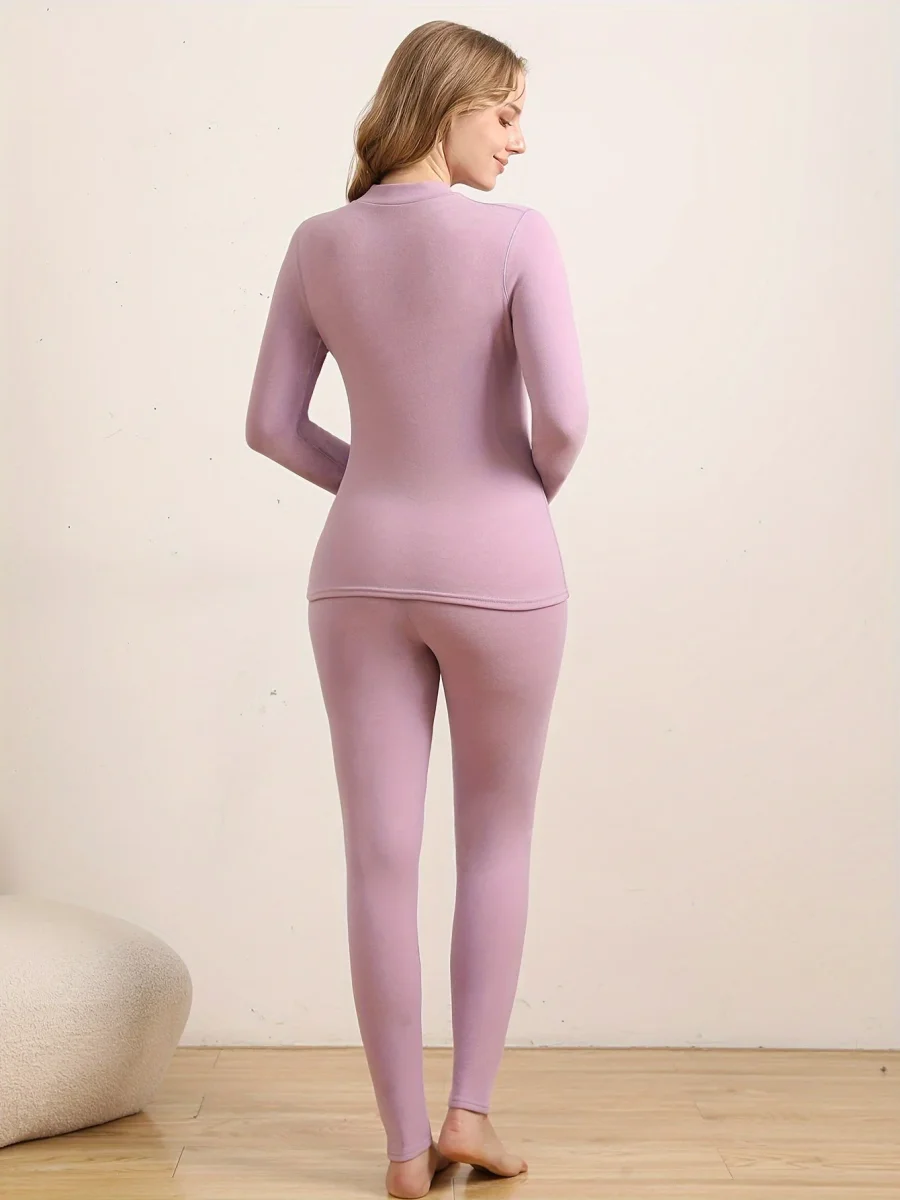 Ensemble thermique Femme col montant haut et legging doublé polaire coupe ajustée - Imagen 9