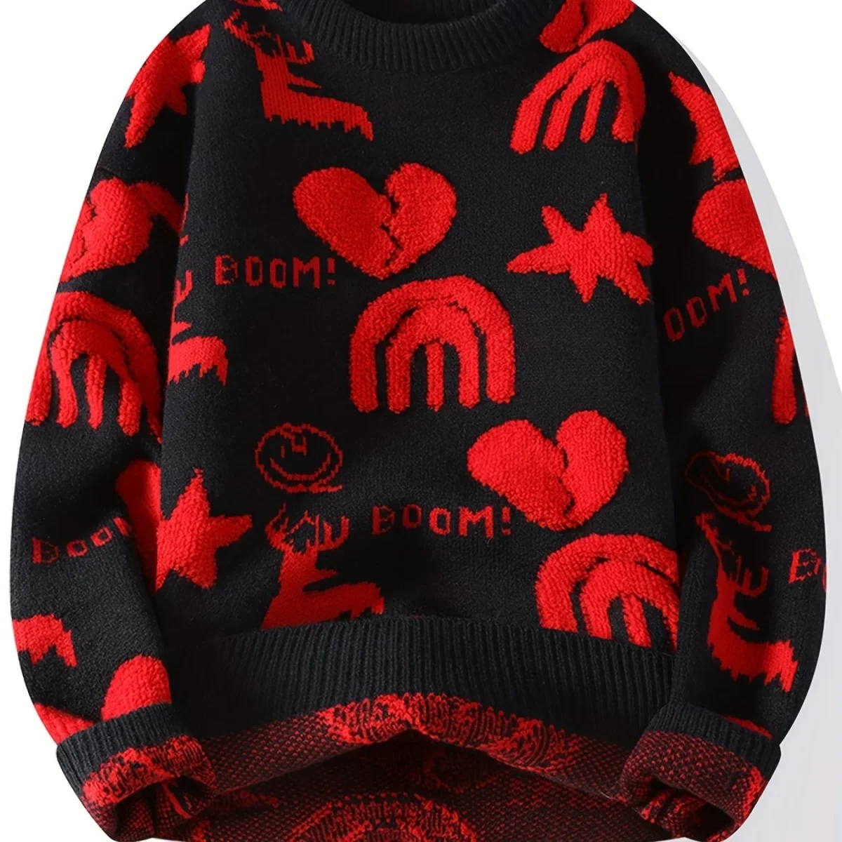 Pull tricoté col rond à motifs variés pour homme - Noir, Blanc ou Rouge - Imagen 9