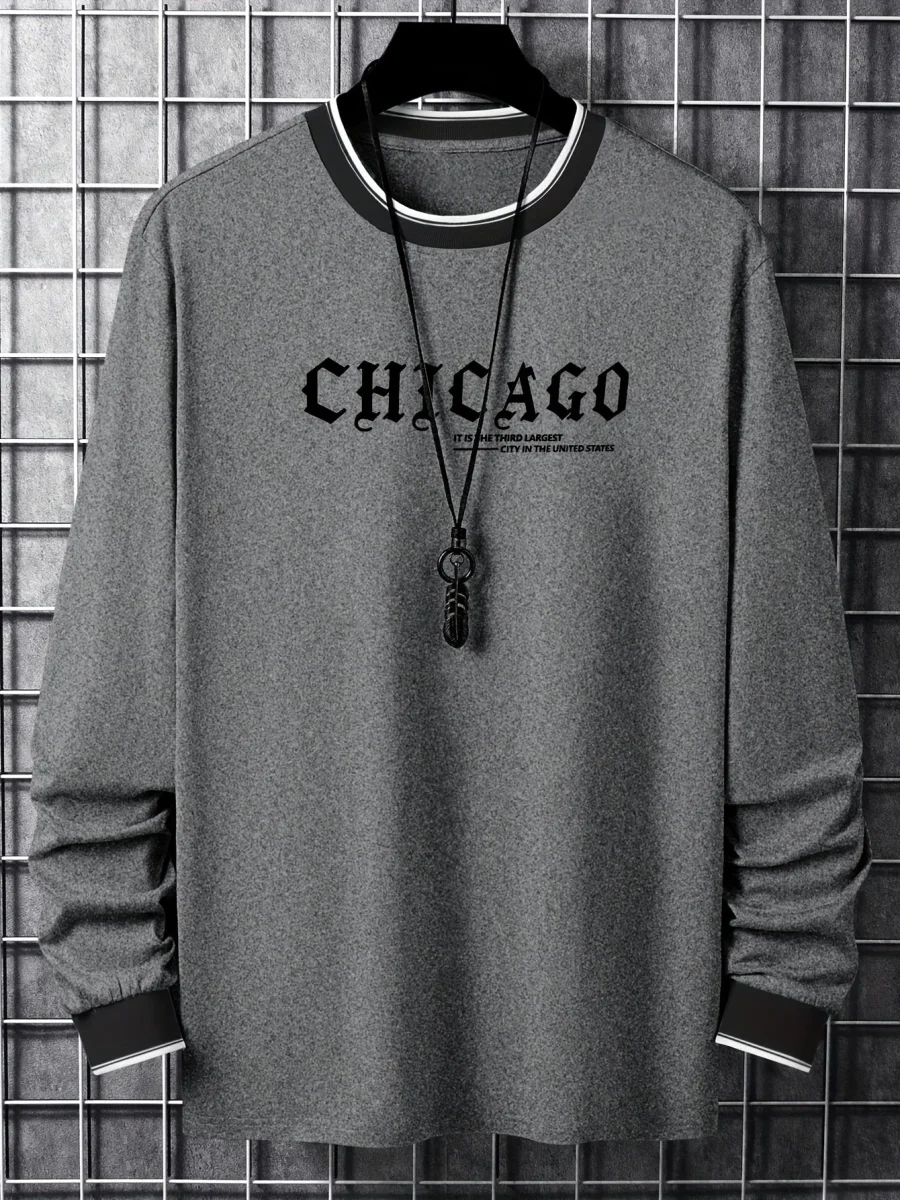 T-shirt Homme Manches Longues Col Rond Imprimé Chicago - Imagen 5