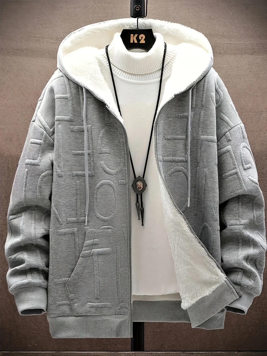 Veste à capuche doublée polaire Homme Noir motif texturé zippée - Imagen 4