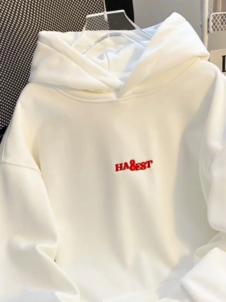 Sweat à Capuche Blanc avec Broderie Rouge Détail Manches - Imagen 6