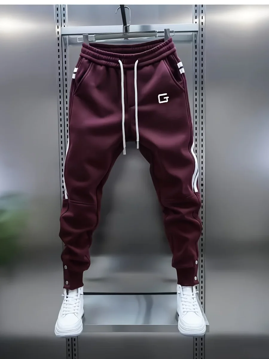 Pantalon de jogging homme avec cordon de serrage, rayures latérales et boutons pression, coupe fuselée - Imagen 2