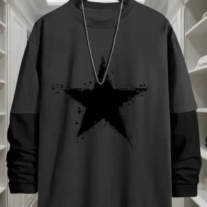 T-shirt manches longues homme coupe décontractée motif étoile grunge