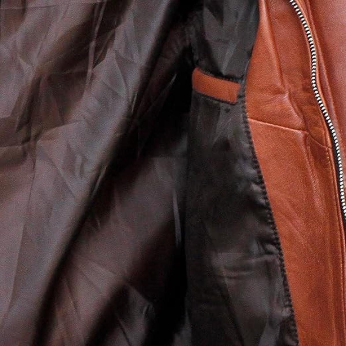 Chaqueta de hombre de cuero genuino marrón estilo café racer. – con Cuello Alto - Imagen 7